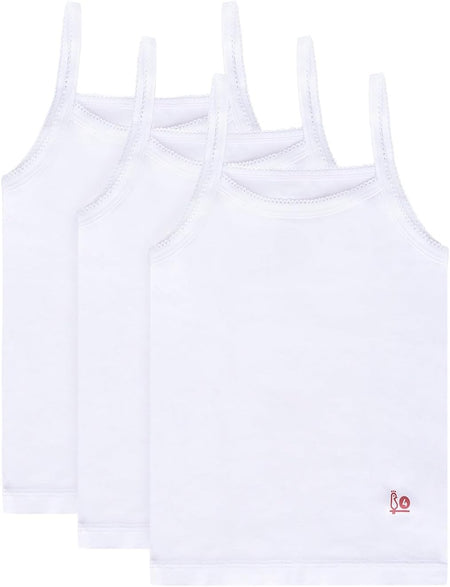 Girls Solid White Snug Fit Tagless Cami Vest - 100% Cotton Super Soft Undershirts (3/Pack)