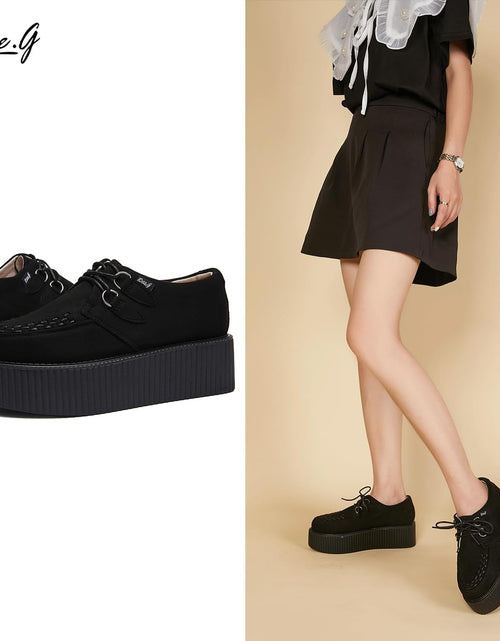 Load image into Gallery viewer, Women'S Handmade Suede Lace up Flat Platform Creepers Shoe

