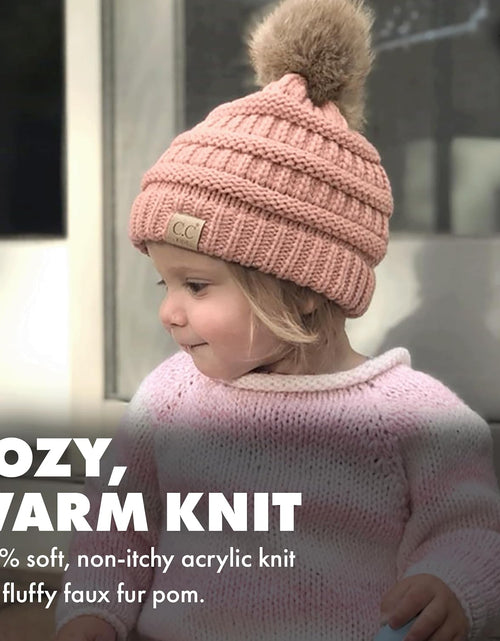 Load image into Gallery viewer, Toddler Pom Beanie – Kids Winter Hat for Ages 1–4, Baby Boy &amp; Girl Knit Beanies, Warm Cozy Knit Snow Hats
