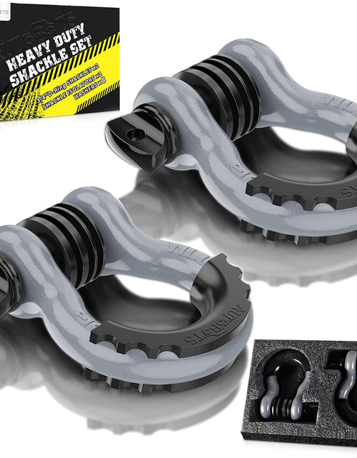 Load image into Gallery viewer, Bow Shackles 3/4" D Ring Shackle (2 Pack), 48,000Ib Break Strength with 7/8" Pin, 2 Isolator and 4 Washers Kit for Offroad Jeep Vehicle Truck Recovery Gray
