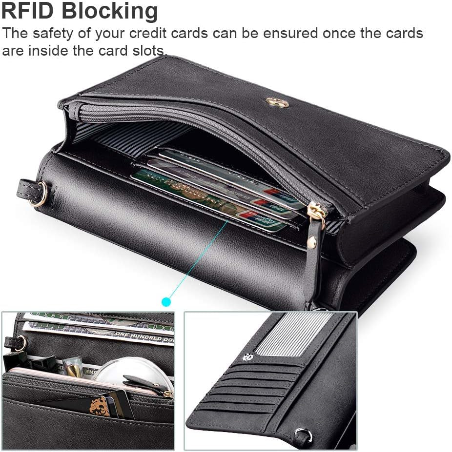 Women Small Crossbody Bag Cellphone Purse Wallet with RFID Card Slots 2 Straps Wristlet(Max 6.5'')