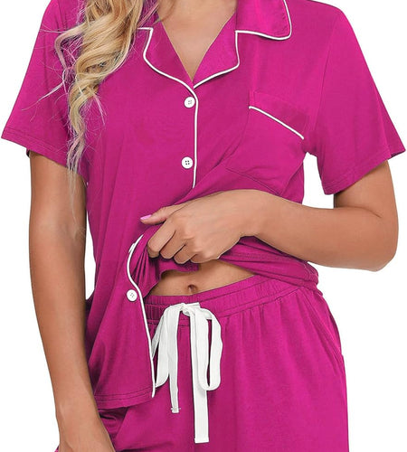 Womens Pajamas Set Short Sleeve Sleepwear Button down Nightwear Shorts Soft Pj Sets S-XXL