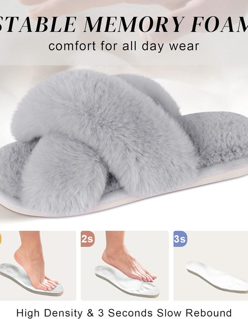 Load image into Gallery viewer, Women'S Cross Band Slippers Soft Plush Furry Cozy Open Toe House Shoes Indoor Outdoor Faux Rabbit Fur Warm Comfy Slip on Breathable
