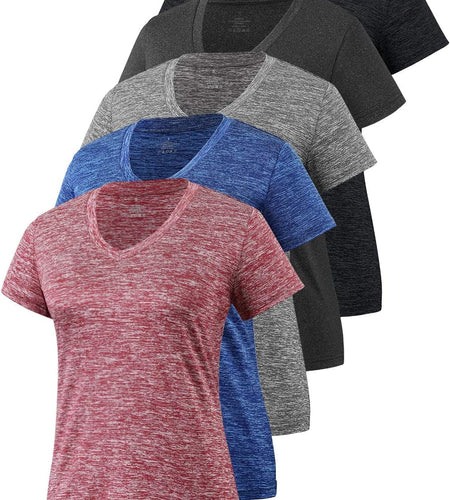 5-Pack Women'S Short Sleeve Dry Fit T-Shirt Moisture Wicking Athletic V-Neck Tee