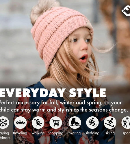 Toddler Pom Beanie – Kids Winter Hat for Ages 1–4, Baby Boy & Girl Knit Beanies, Warm Cozy Knit Snow Hats