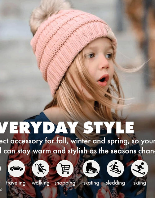 Load image into Gallery viewer, Toddler Pom Beanie – Kids Winter Hat for Ages 1–4, Baby Boy &amp; Girl Knit Beanies, Warm Cozy Knit Snow Hats
